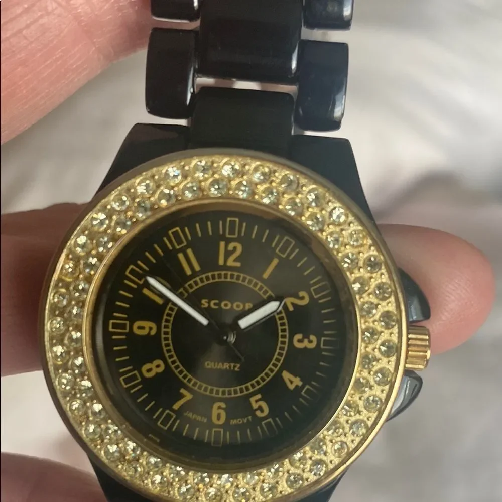 Scoop Black and Gold UNISEX Watch with Gold Crystal Bezel